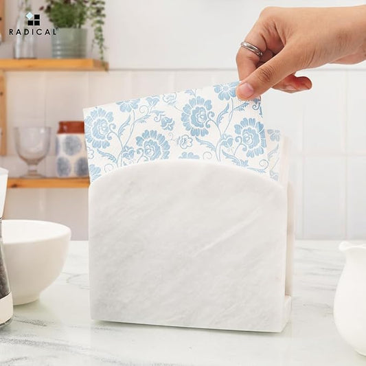 Radicaln Marble Napkin Holder 5.5" Inch White Handmade Dining Table Napkins Holder - Simple Modern Home & Kitchen Paper Towel Holder Countertop For Home Decor
