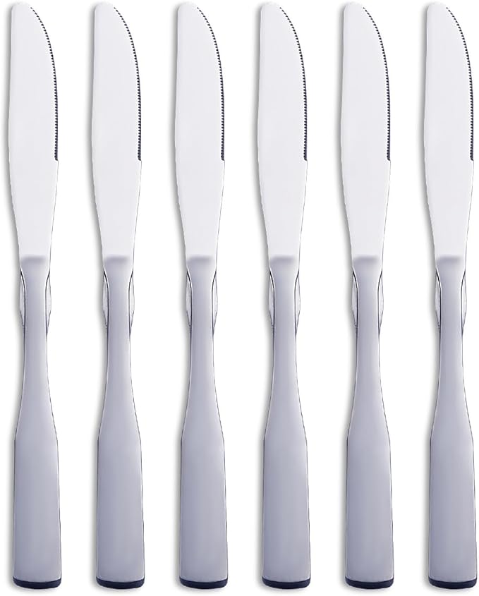 Dinner Knives, Stainless Steel 8.7" Heavy Duty Table Knife Silverware, Metal Cutlery Set, 6-Piece