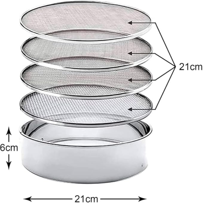 4 In 1 Stainless Steel Interchangeable Sieve Set of 5 Flour Spices Food Strainers Atta Chalni Jaali Channi Atta, Maida Strainer - Silver, Length 8 Inch, Width Height 2.5 Inch