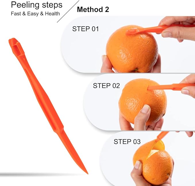 Premium Plastic Orange Peeler Lemon Citrus Peel Cutter Vegetable Slicer Fruit Tools (Long Handle Type Green 2 Pack; Mouse Type orange 1 Pack)