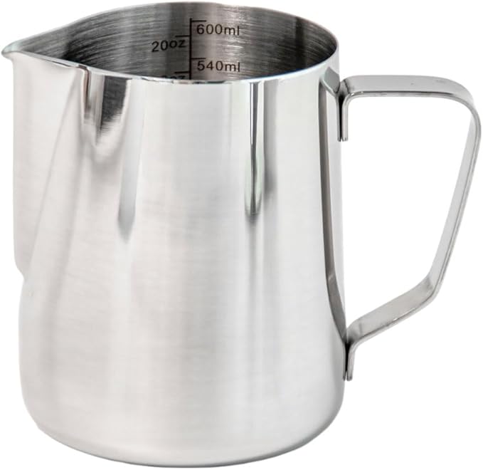 18/8 Stainless Steel Measuring Cup 20oz/600ml, Milk Frothing Pitcher with Measurement Scale for Coffee Barista, Metal Measuring Cup with Handle, Silver