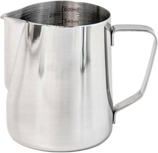 18/8 Stainless Steel Measuring Cup 20oz/600ml, Milk Frothing Pitcher with Measurement Scale for Coffee Barista, Metal Measuring Cup with Handle, Silver