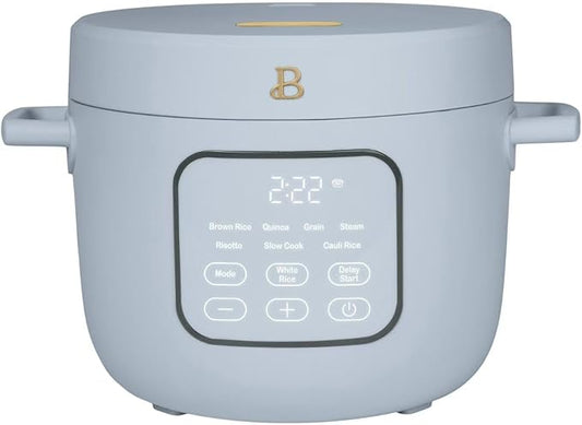 Beautiful 14-Cup Electric Rice & Grain Cooker, Ceramic Nonstick, 8 Presets, Slow Cook, Steamer Tray (Cornflower Blue)