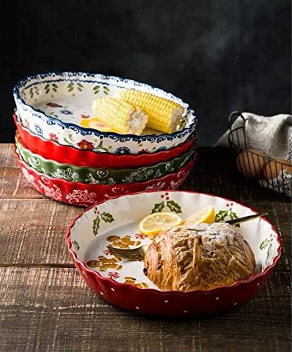 Ceramic Pie Pan Pie Dish for Oven 10 Inch Pie Plate Round Bakeware (Flower)