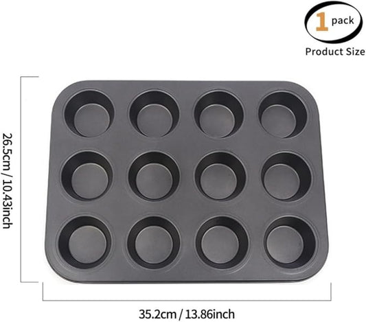 uvbws 1 Pack black stainless steel muffin pan，muffin pans nonstick 12，cupcake tin，cup cake pans for baking