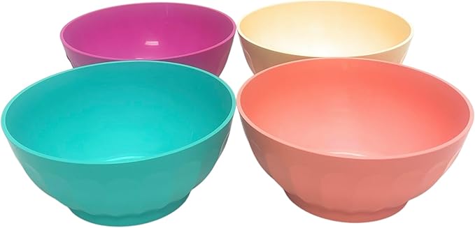 Mintra Colorful Unbreakable Plastic Bowl 4pk (Large 1.8L Set 2 Purple, Cream, Teal, Salmon)