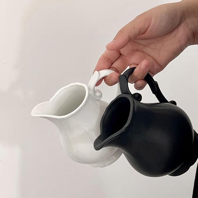 WAIT FLY Vintage Embossed Creamer & Sauce Pitcher - Black Cream Jug for Kitchen