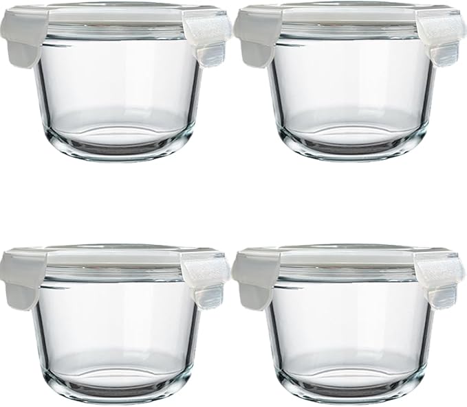 2 Cup Round Glass Food Storage Containers with Airtight Lids,18oz Round Glass Soup Container, BPA free food storage containers for Soup, Leftover. Microwave, Freezer, Dishwashe safe-4pack