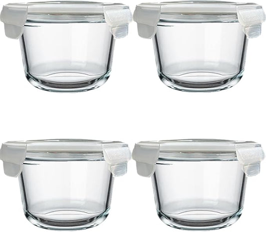 2 Cup Round Glass Food Storage Containers with Airtight Lids,18oz Round Glass Soup Container, BPA free food storage containers for Soup, Leftover. Microwave, Freezer, Dishwashe safe-4pack