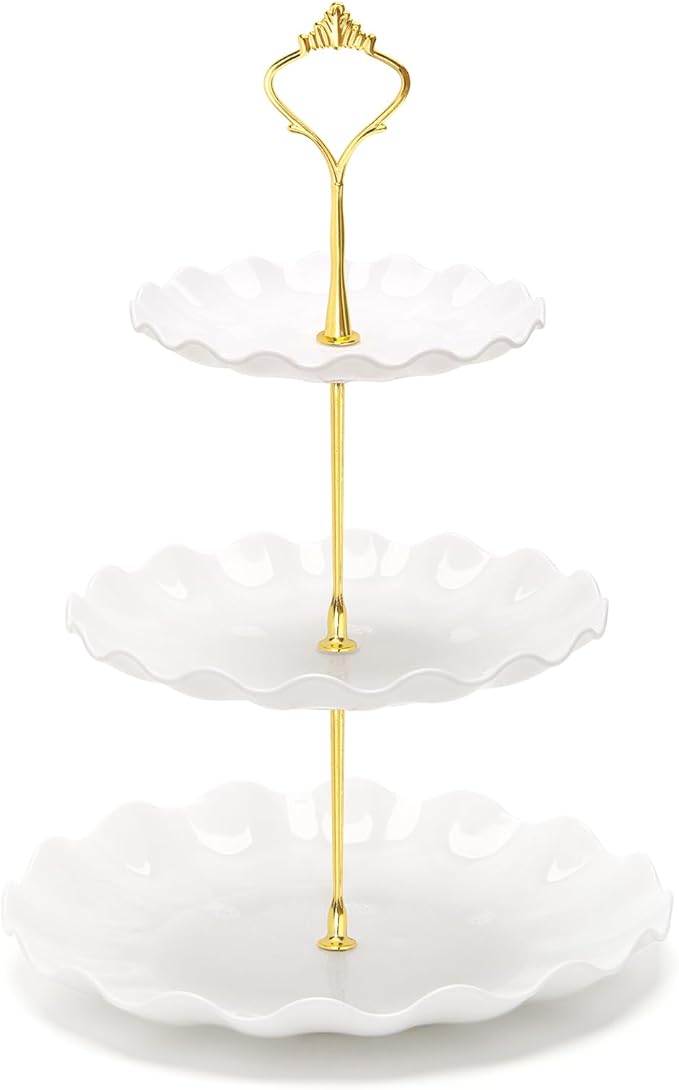 Coitak 3 Tier Cupcake Stand, Plastic Tiered Serving Stand, Dessert Tower Tray for Tea Party, Birthday and Wedding (Wavy-metal rod)