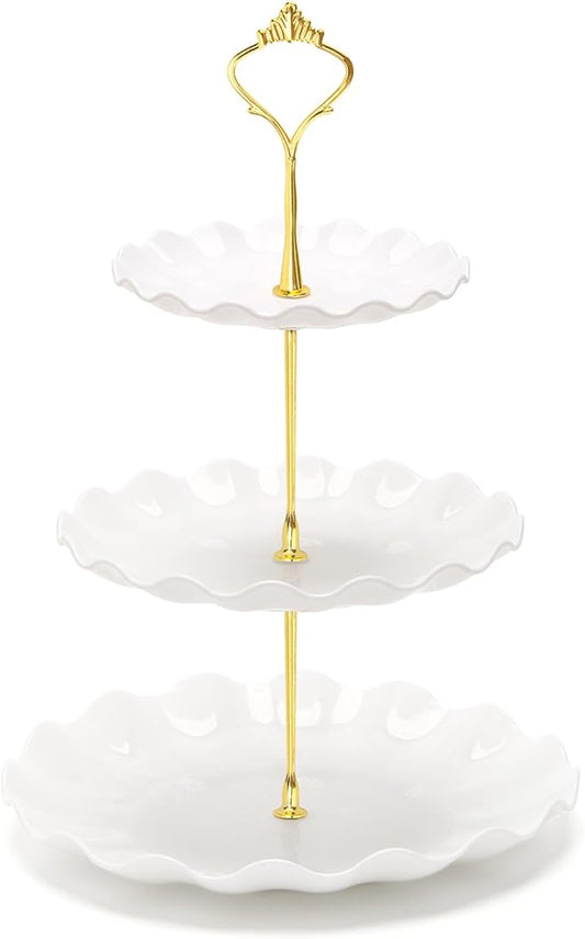 Coitak 3 Tier Cupcake Stand, Plastic Tiered Serving Stand, Dessert Tower Tray for Tea Party, Birthday and Wedding (Wavy-metal rod)