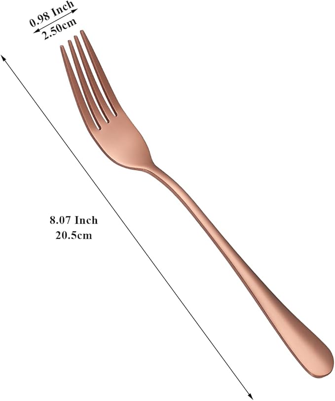 Evanda Rose Gold Dinner Fork 12 Pieces, Rose Gold Titanium Plating Stainless Steel 8.07inch Forks, Cake Forks, Table Forks,Dessert Forks, Easy To Clean, Dishwasher Safe