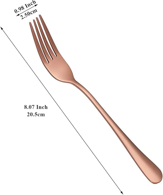 Evanda Rose Gold Dinner Fork 12 Pieces, Rose Gold Titanium Plating Stainless Steel 8.07inch Forks, Cake Forks, Table Forks,Dessert Forks, Easy To Clean, Dishwasher Safe