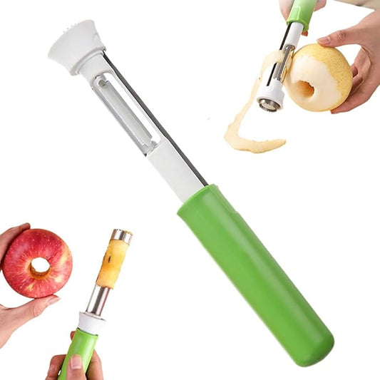 2-in-1 Corer Remover,Red Bell Pepper Seed Corer Apple Corer and Peeler,Fruit Core Extractor Tool,Stainless Steel Corer Tool for Vegetables Fruit Corer Kitchen Gadget (1, White Green)