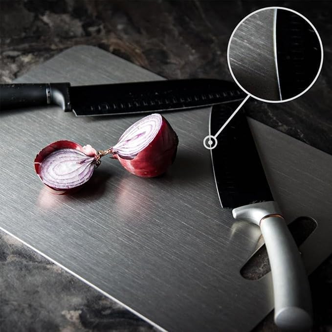 Titanium Cutting Board 100% Pure Titanium, Double-Sided cutting boards non toxic, Rustproof & Dishwasher Safe – Lightweight,metal cutting board Non-Porous Chopping Board for Meat, – 18” x 12”