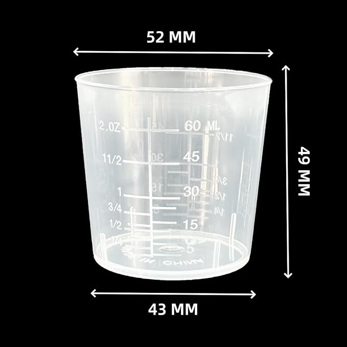 20 Pack 60ml/2oz Plastic Liquid Measuring Cups Transparent Mixing Cups Medicine Cups Lab Graduated Beakers Clear Measuring Jugs Set Medium Kitchen Baking Cooking Measure Tool Home