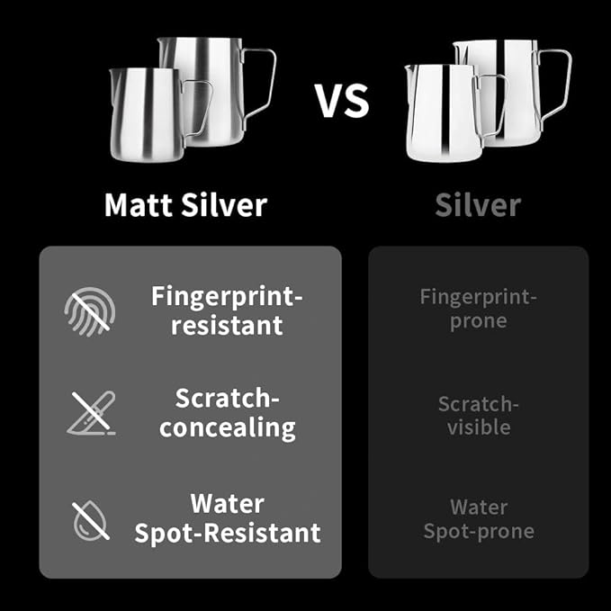 watchget Stainless Steel Milk Frothing Pitcher 12oz/350ml - Espresso Steaming Pitcher for Cappuccino, Latte Art, Coffee Machine Accessories Milk Jug Milk Frother Cup, Matt Silver