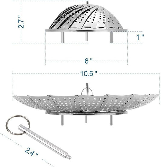 Vegetable Steamer Basket, Premium Stainless Steel Veggie Steamer Basket for cooking - Folding Expandable Steamers to Fits Various Size Pot (Large(6" to 10.5")