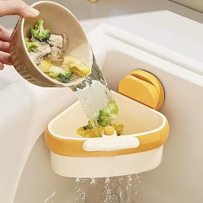 Suction Cup Sink Corner Rack,Sponge Storage Rack,Automatic Dumping Sink Strainer Basket,Suction Cup Basket,Food Drainer,Suitable for Kitchen Sinks, Dining Tables, and Kitchen,Islands,Bathroom (Yellow)