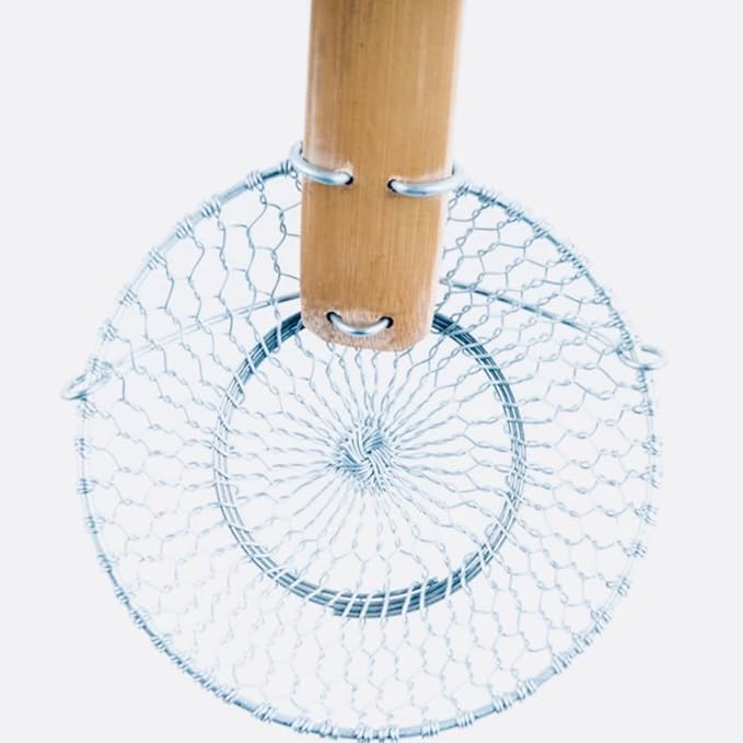 4-Inch Galvanized Steel Spider Strainer – Fine Mesh Skimmer with Natural Bamboo Handle for Cooking & Frying, Ideal for Home & Professional Kitchens