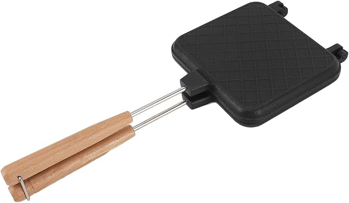 Double Sided Frying Pan,Stovetop Sandwich Maker Aluminum Solid Wood Anti Stick Sandwich Flip Pan Multifunctional Stovetop Sandwich Maker for Gas Stove Induction