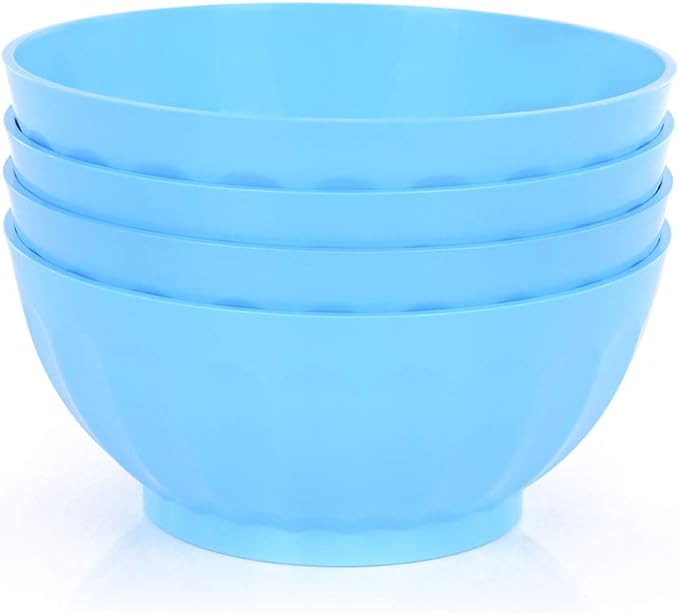 Mintra Unbreakable Plastic Bowl, BLUE 4pk - Large, 1.8L, 60oz, 7.75inW x 3.25inH - (Part Of A Set) - Salad, Snacks, Breakfast Cereal, Fruit, Popcorn, Soup, Colorful, Shatterproof, BPA Free