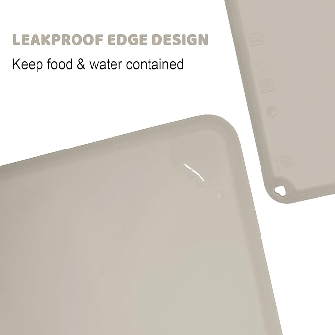 KVK Silicone Placemats for Toddlers Thicker Version, Non-Slip Reusable Kids Placemats for Dining Table, Stain-Proof Baby Table Mat for Restaurants 4 Packs (Light Gray&Beige)