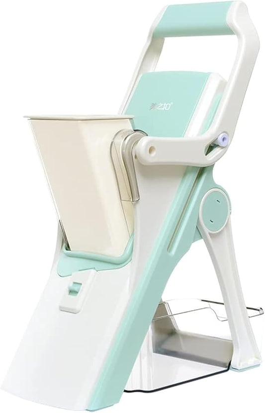 EDI Safe Mandoline Slicer - 5 Interchangeable Blades, Dishwasher Safe, Easy Set-Up - White & Mint Green