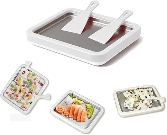 Rolled Ice Cream Tray, Ice Cream Maker for Kids, DIY Homemade Rolled Ice CreamsTray, Instant Freeze Plate with 2 Scrapers, Suitable for Family, School, Party, DIY Dessert Making. (White) (White)