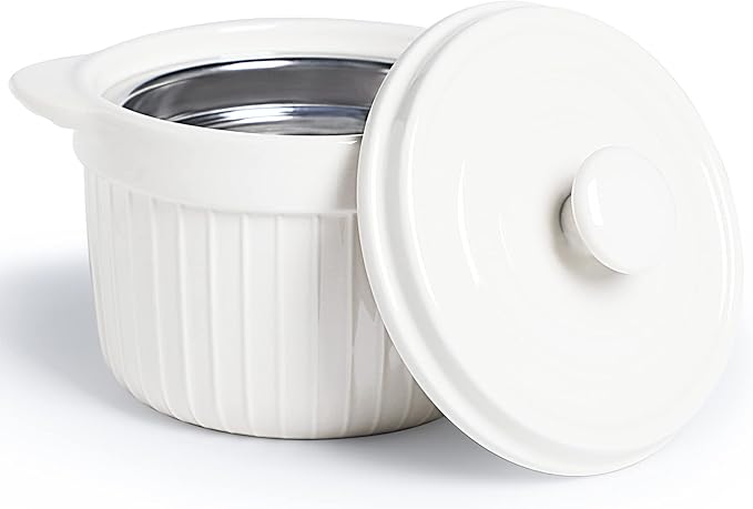 ONTUBE Ceramic Bacon Grease Container Keeper with Strainer, Frying Oil Storage Can, White