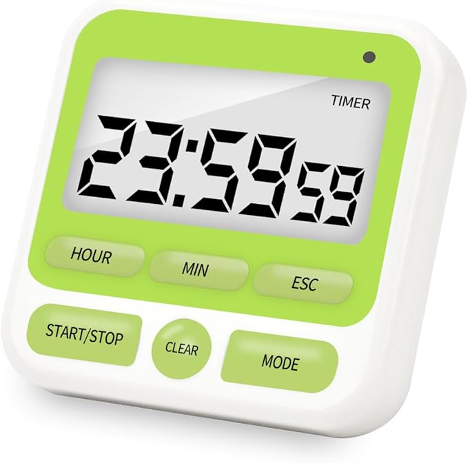 Multifunctional Kitchen Timer with Silent/Alert Mode, 24-Hour Clock, Memory Recall, Fast-Forward, and Magnetic Back for Cooking, Baking, Teaching(Green)