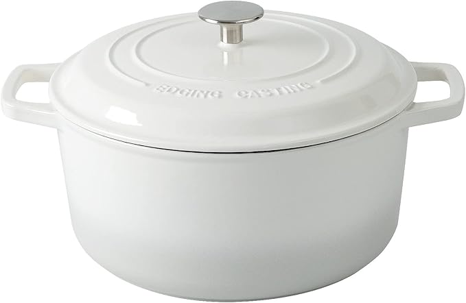 EDGING CASTING Enameled Cast Iron Dutch Oven Pot With Lid, Dutch Oven for Sourdough Bread Baking Round Pot Dule Handle, 7.5 Quart, White