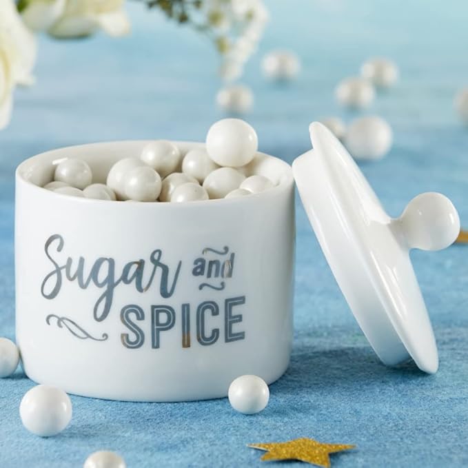 Kate Aspen Ceramic Sugar Container/Bowl, Spice and Everything Nice, White with Silver Foil, one size (Pack of 6)