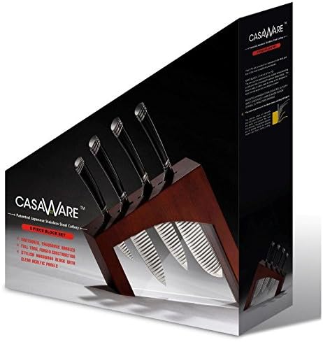 Casaware 5pc Knife Block Set (All Purpose, Chef, Serrated Utility, Paring, Knife Block) (Espresso)