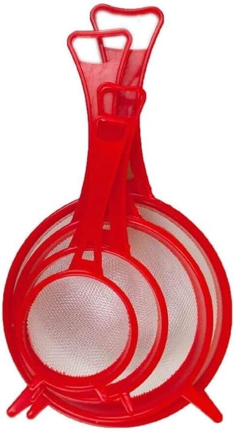 4-Piece Kitchen Strainer Set - Nylon Mesh Strainer - Assorted Medium Sizes (Set of 4) & Colors (Blue, Red, Green)