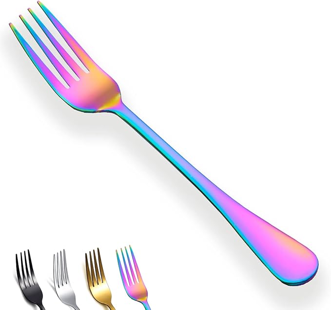 Rainbow Dinner Forks Set of 4, Berglander Stainless Steel Titanium Mutil-Color Plating Fork Set, Colorful Forks And Spoons Silverware, Table Forks Set Sturdy And Dishwasher Safe