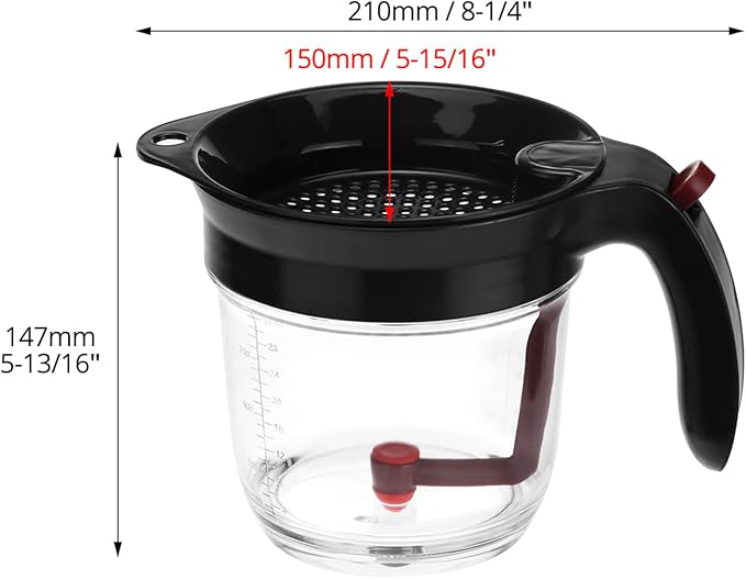 QWORK Fat Separator, 4 Cups / 1000 ml Grease Separator with Bottom Release - Soup Oil Separator Measuring Cup for Cooking