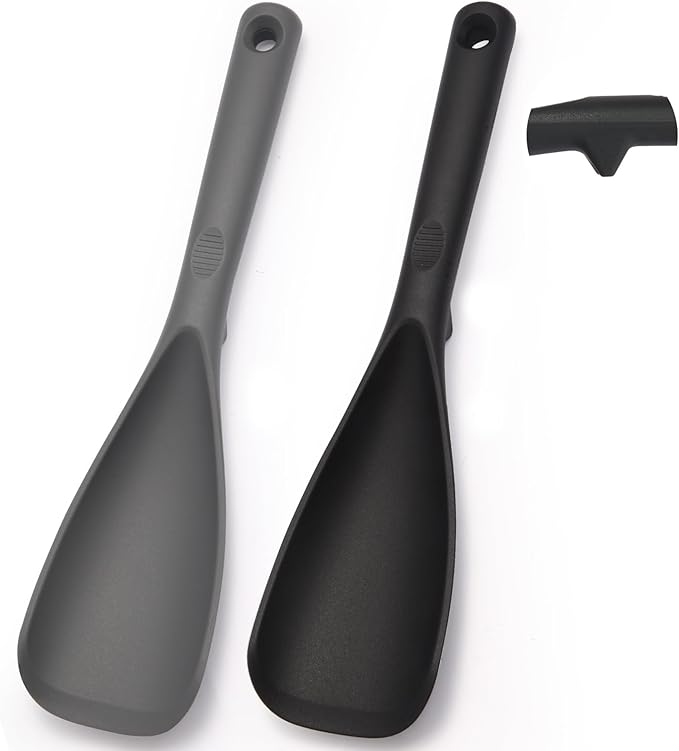 Multifunction Cooking Spoons for Nonstick Cookware, Seamless Design Silicone Spatula Spoon for Mixing, Scoop and Scrape, Dishwasher Safe, Black & Gray