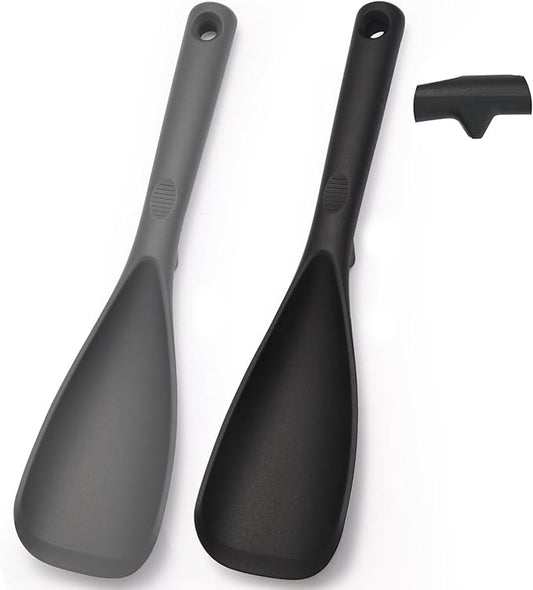 Multifunction Cooking Spoons for Nonstick Cookware, Seamless Design Silicone Spatula Spoon for Mixing, Scoop and Scrape, Dishwasher Safe, Black & Gray