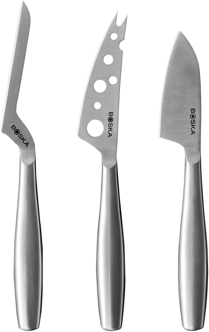 BOSKA Stainless Steel Cheese 3 Knife Set - Copenhagen For All Types of Cheese - Multi-Functional Cheese Slicer - Handheld Slicer - Silver Non-Stick - Dishwasher Safe - For Kitchen Cooking