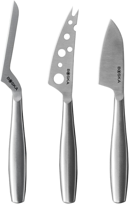 BOSKA Stainless Steel Cheese 3 Knife Set - Copenhagen For All Types of Cheese - Multi-Functional Cheese Slicer - Handheld Slicer - Silver Non-Stick - Dishwasher Safe - For Kitchen Cooking