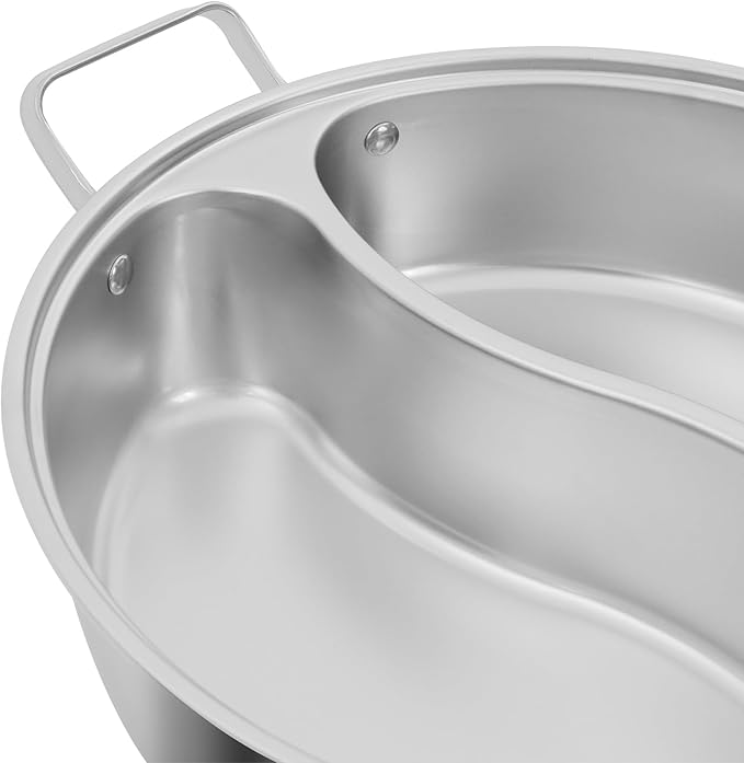 Double-flavor Hot Pot, 5L Stainless Steel Hot Pot with Divider and Clear Lid Divided Stockpot for Gas Hob Induction Hob Electric Ceramic Hob Electric Heater (12.6 * 3.5 inch)