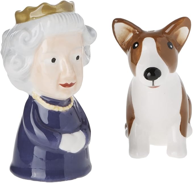 Abbott Collection 27-KITSCH-303 Queen and Corgi Salt and Pepper Shaker Set, Purple/Brown, 3.5" H