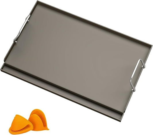 25" x 16" Cast Iron Griddle for Gas Grill, Universal Flat Top with Pre-Seasoned Nonstick Coating, Grease Groove and High Sidewalls, Griddle Plate Insert for Camping, Tailgating and Parties