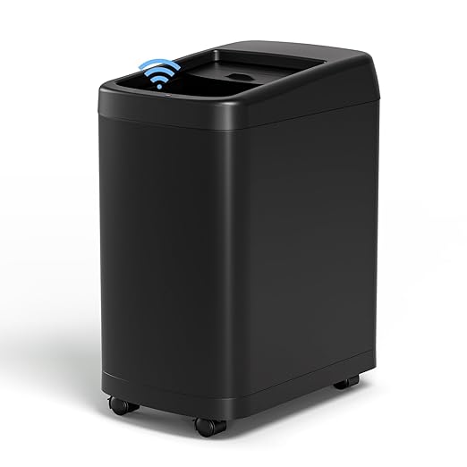 ELLO&ALLO 13 Gallon Touchless Motion Sensor Trash Can, Rectangular Kitchen Waste Bin with Roll Up Lid and Wheels, Matte Black