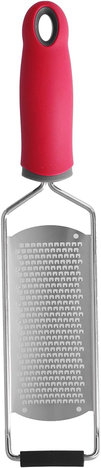 aqxreight Stainless Steel Multifunctional Cheese Grater Lemon Zester with Non Slip Handle Red (Fine Tooth planing Model)