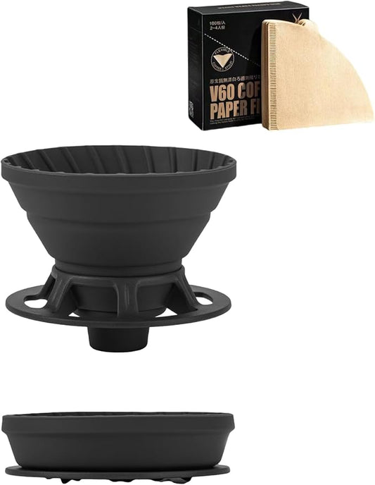 Vandroop Collapsible Pour Over Coffee Dripper, Silicone Reusable Pour Over Coffee Maker for Camping, Travel, Home&Office, Single Clever Coffee Dripper With 100 Filter Paper #01(1-2 Cup)
