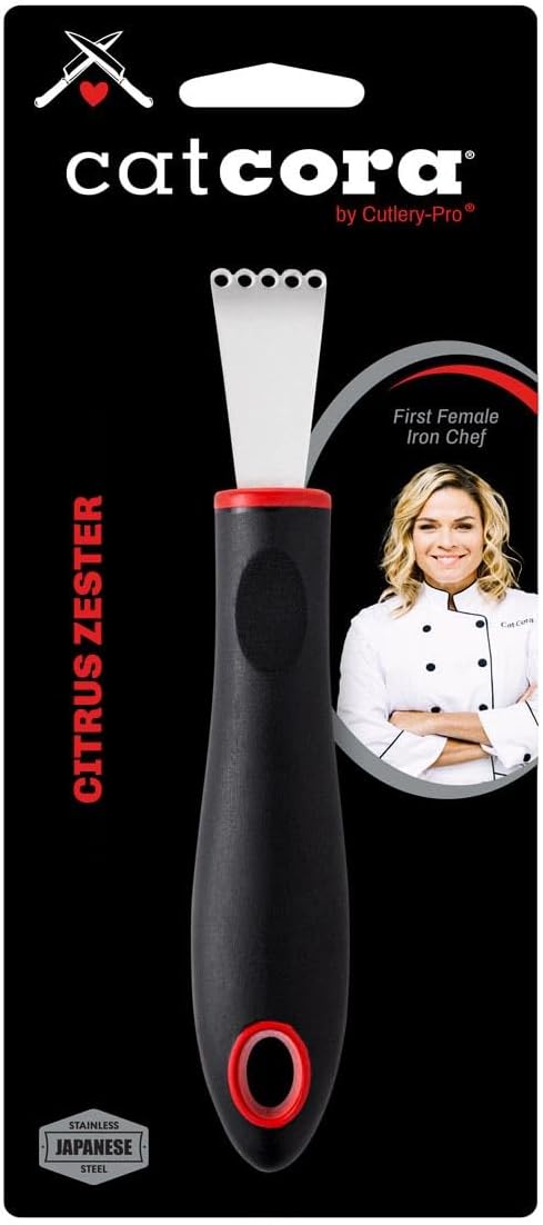 CatCora Citrus Zester, Professional Japanese Stainless Steel Blade For Zesting, Citrus Peel Twists, and Chocolate Curl Garnishes, Ergonomic Soft-Grip Handle
