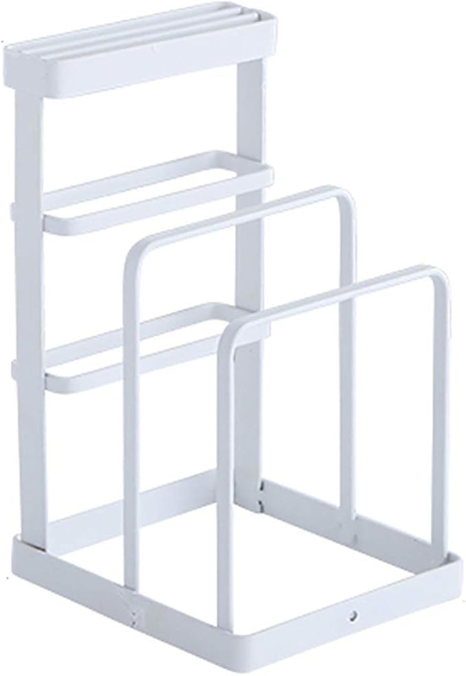 VANRA Metal Knife Block Without Knives, Multifunctional Knife Holder with 2 Layers Cutting Board Rack Dish Rack, Kitchen Storage Organizer,White