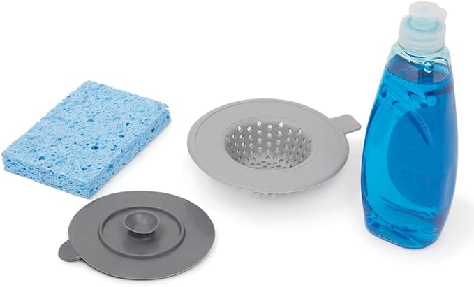 Flexible Grey Silicone Sink Strainer and Stopper for Kitchen Drains by Home Basics | Prevents Clogs and Keeps Sink Clean - Durable and Easy to Clean - Universal Fit